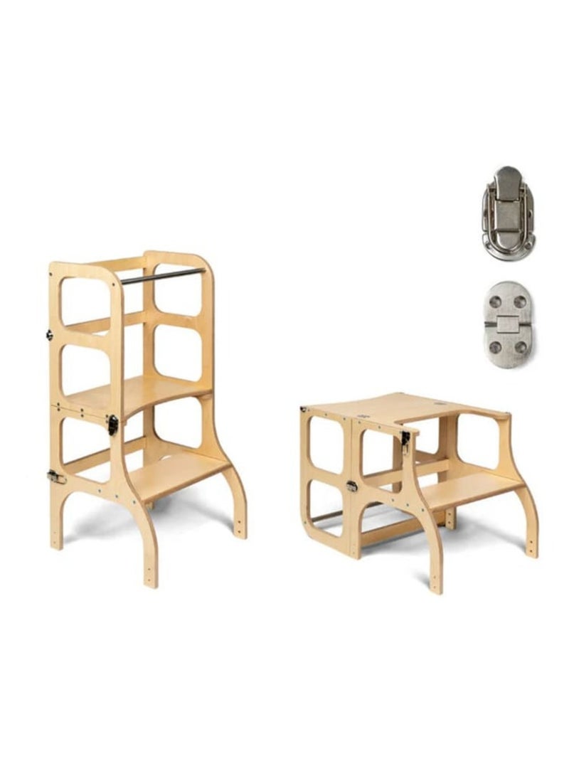 Tour d’apprentissage STEP’n’SIT 2-en-1 (tour + table) charnières Argent Bois naturel - Kiabi