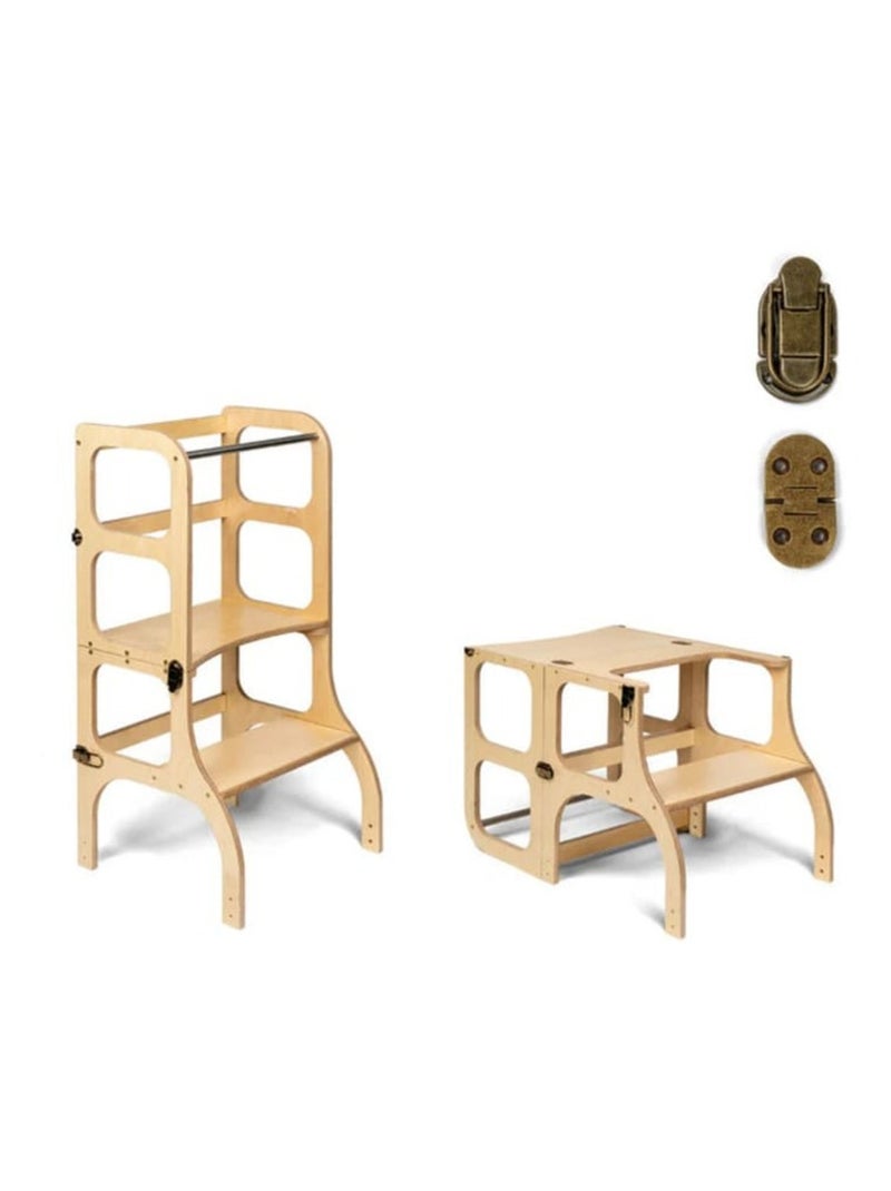Tour d’apprentissage STEP’n’SIT 2-en-1 (tour + table) charnières Laiton vieill Bois naturel - Kiabi