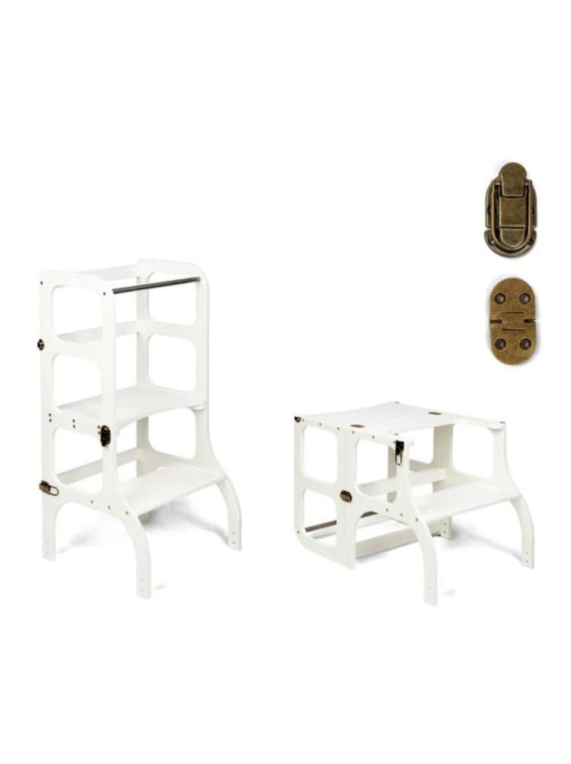 Tour d’apprentissage STEP’n’SIT 2-en-1 (tour + table) charnières Laiton vieilli Blanc - Kiabi