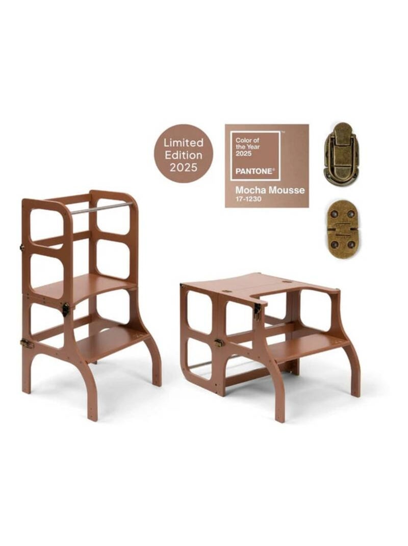 Tour d’apprentissage STEP’n’SIT 2-en-1 (tour + table) charnières Laiton vieilli Moka - Kiabi