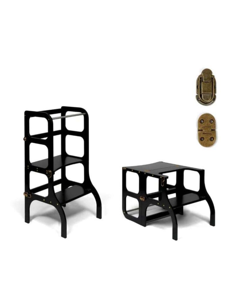 Tour d’apprentissage STEP’n’SIT 2-en-1 (tour + table) charnières Laiton vieilli Noir - Kiabi