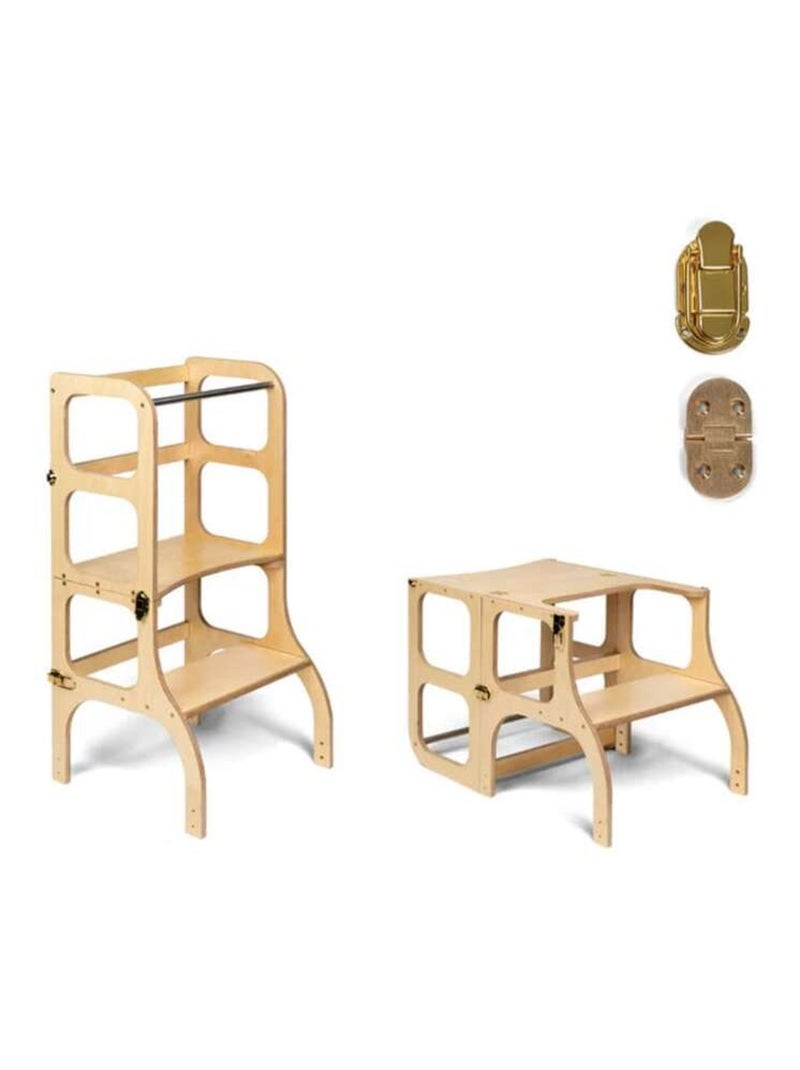 Tour d’apprentissage STEP’n’SIT 2-en-1 (tour + table) charnières Or Bois naturel - Kiabi