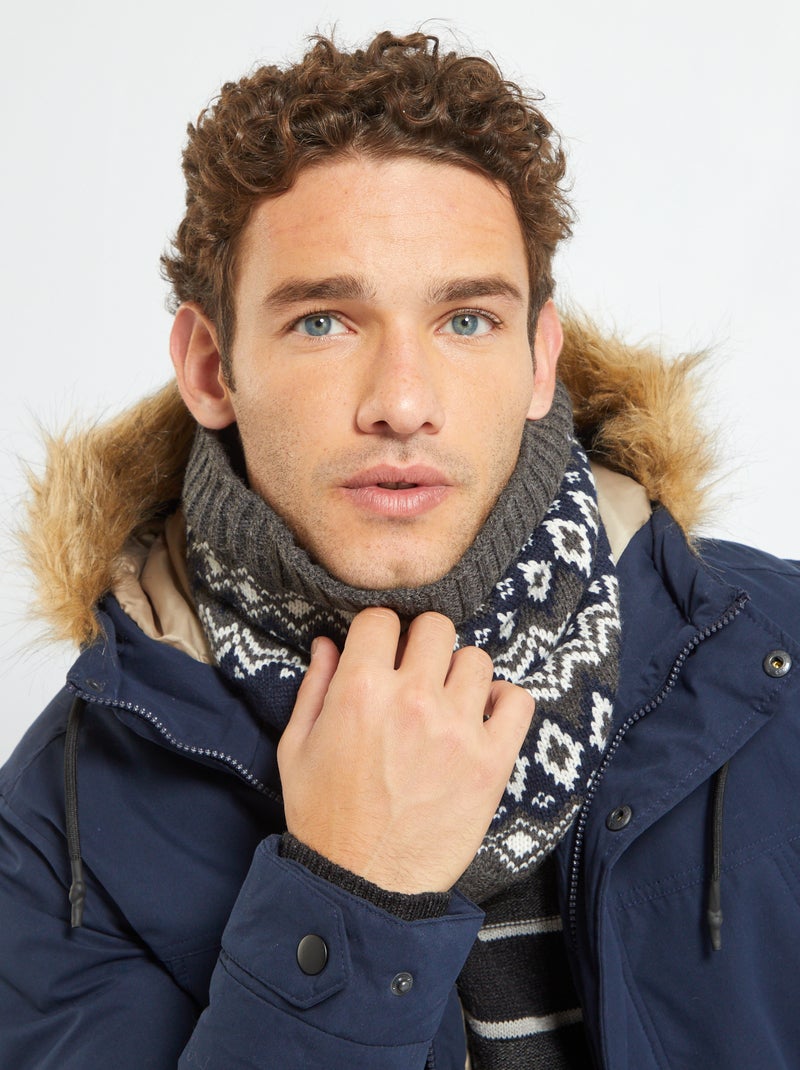 Tour de cou en maille jacquard bleu navy - Kiabi