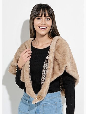 Tour de cou fourrure léopard à boutonner - AFIBEL