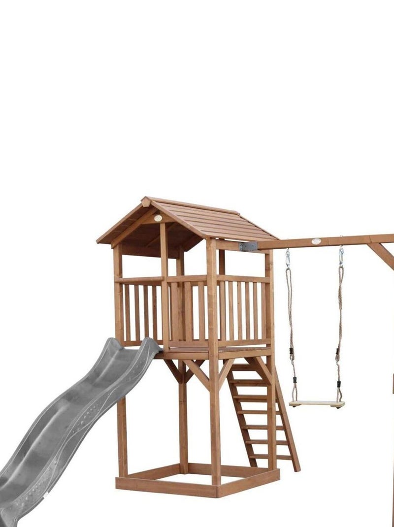 Tour de jeu en bois marron avec grand toboggan  et 1 banaçoire Beach Tower Axi Gris - Kiabi