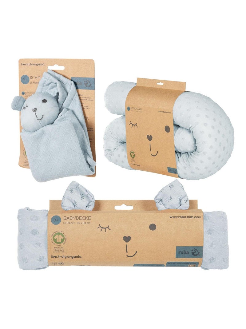 Tour de lit bébé + couverture et doudou en coton Bio 'Lil Planet' ROBA Bleu pastel - Kiabi