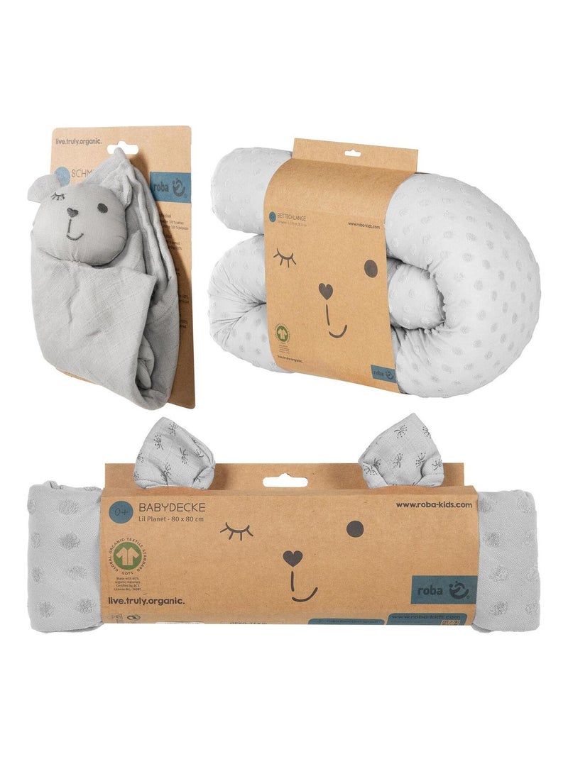 Tour de lit bébé + couverture et doudou en coton Bio 'Lil Planet' ROBA Gris - Kiabi