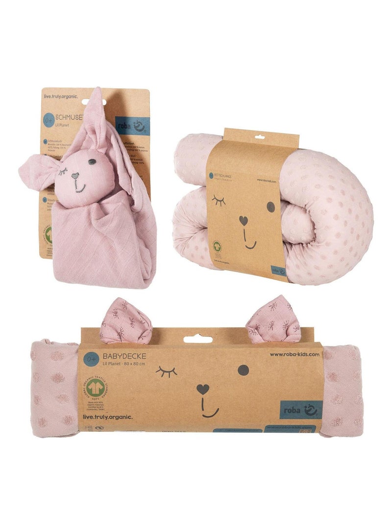 Tour de lit bébé + couverture et doudou en coton Bio 'Lil Planet' ROBA Rose pastel - Kiabi