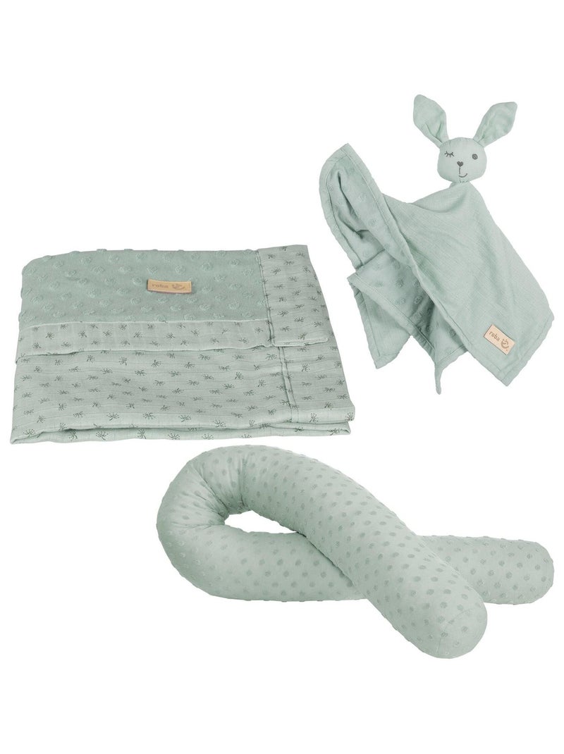 Tour de lit bébé + couverture et doudou en coton Bio 'Lil Planet' ROBA Vert d'eau - Kiabi
