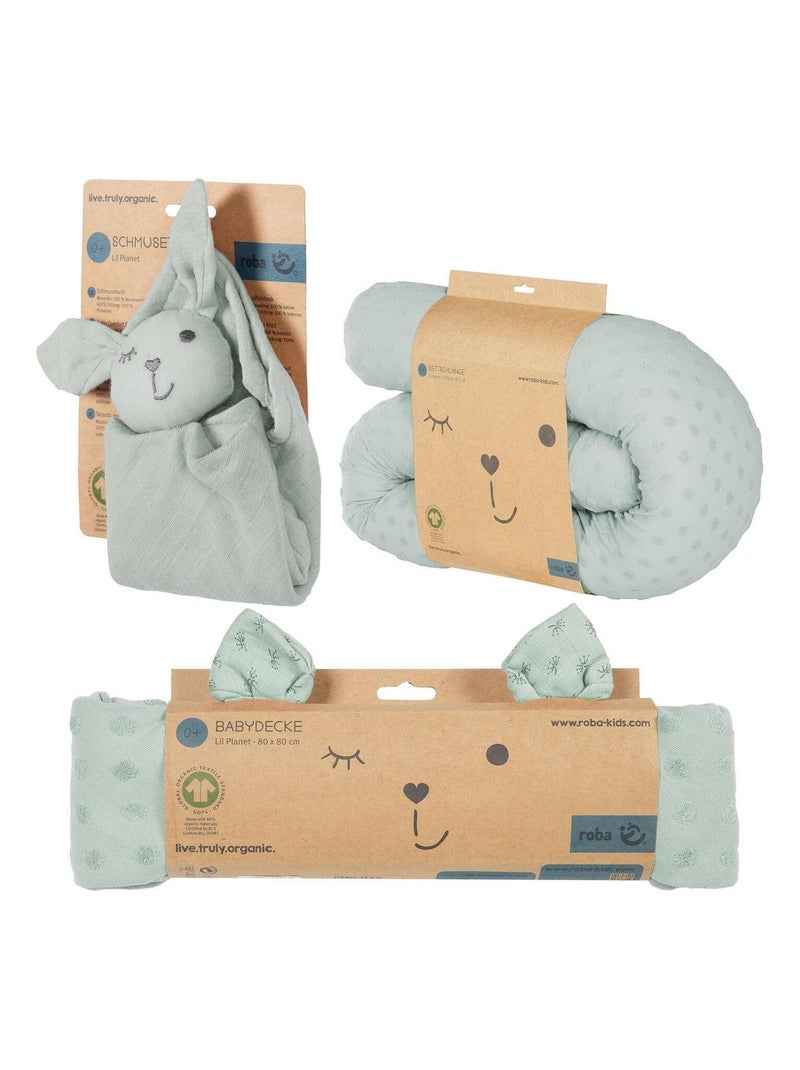 Tour de lit bébé + couverture et doudou en coton Bio 'Lil Planet' ROBA Vert d'eau - Kiabi