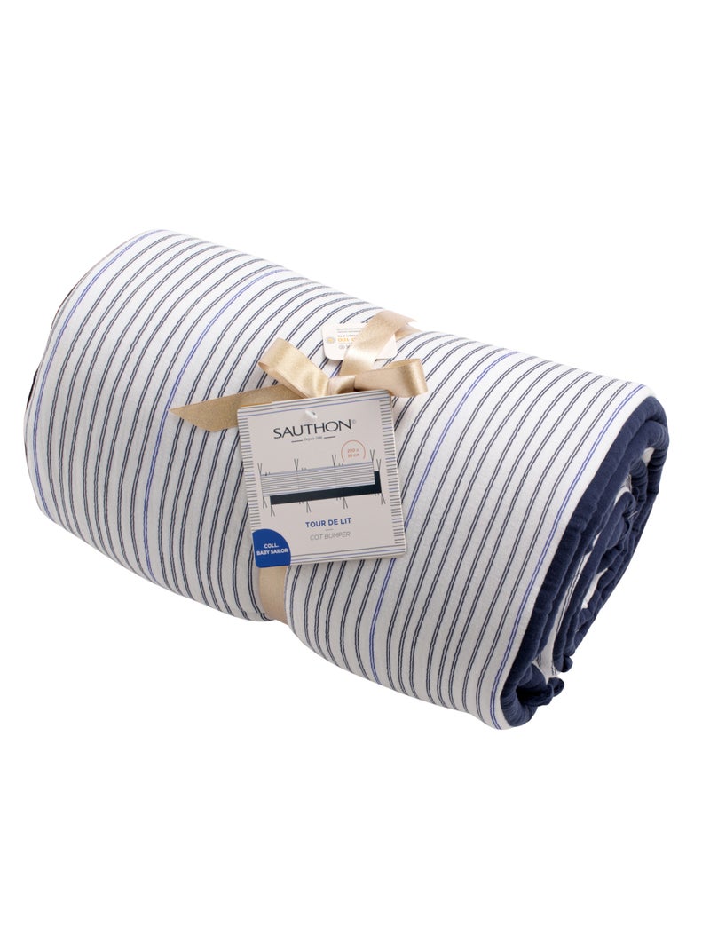 Tour de lit marinière en double gaze de coton - SAUTHON Blanc Bleu - Kiabi