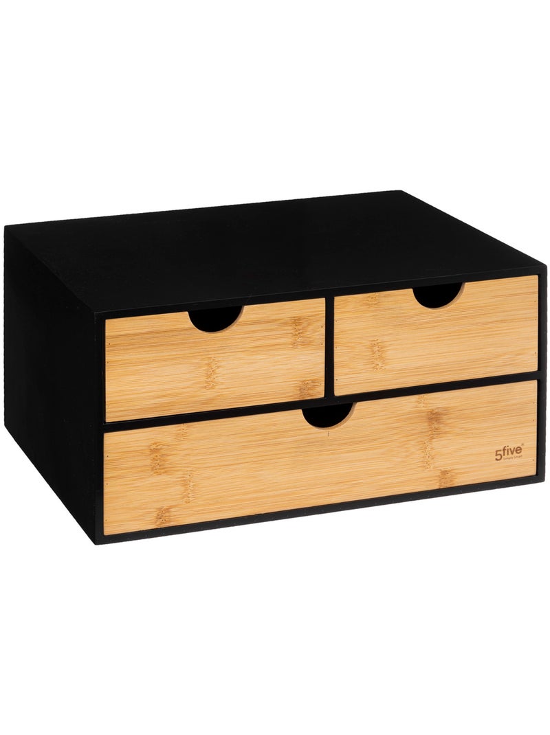 Tour de rangement 3 tiroirs en bambou et bois BAVA Noir - Kiabi