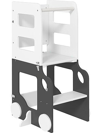 Tour d'observation enfant tour d'apprentissage 4 en 1 design voiture bois blanc anthracite