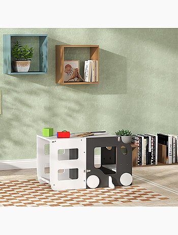 Tour d'observation enfant tour d'apprentissage 4 en 1 design voiture bois blanc anthracite
