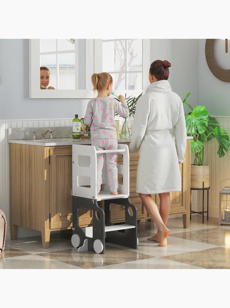 Tour d'observation enfant tour d'apprentissage 4 en 1 design voiture bois blanc anthracite Blanc Blanc - Kiabi