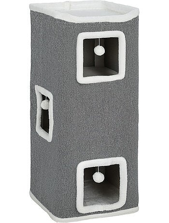 Tour pour chat h.100cm 4 niveaux 3 boules plateforme d'observation gris blanc