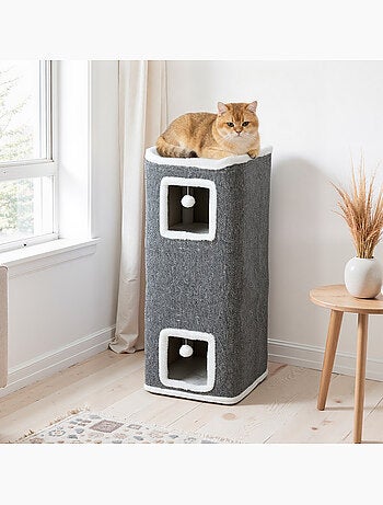 Tour pour chat h.100cm 4 niveaux 3 boules plateforme d'observation gris blanc