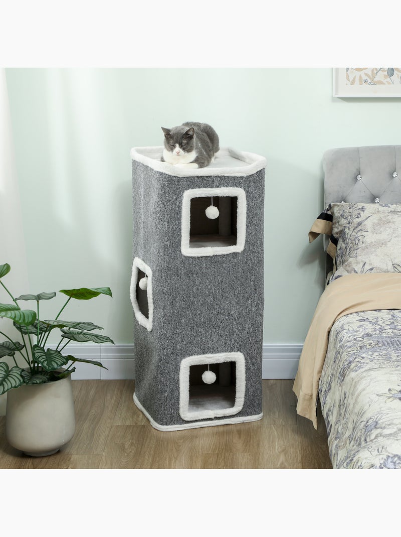 Tour pour chat h.100cm 4 niveaux 3 boules plateforme d'observation gris blanc Gris - Kiabi
