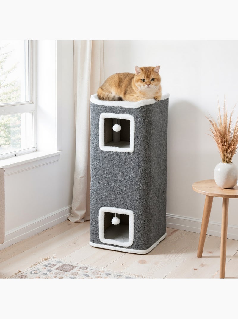 Tour pour chat h.100cm 4 niveaux 3 boules plateforme d'observation gris blanc Gris - Kiabi