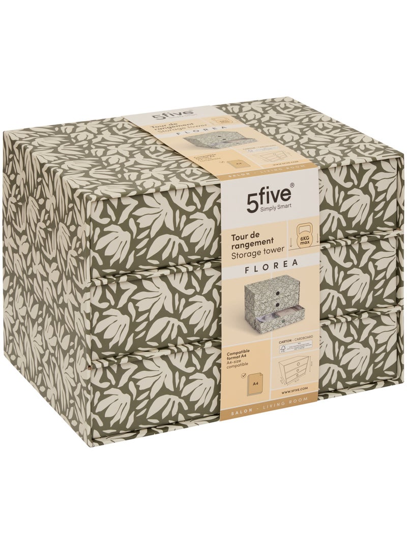 Tour rangement 3 tiroirs motif fleuri FLOREA Vert clair - Kiabi