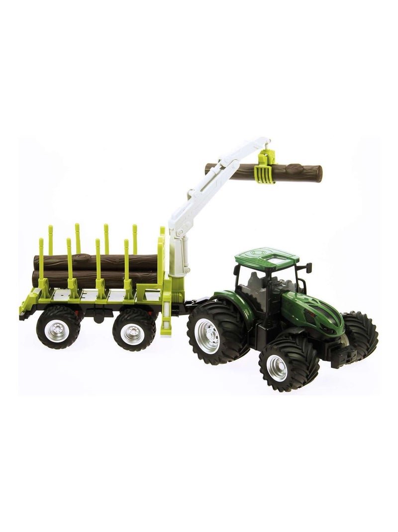 Tracteur 1:24 coque acier avec remorque forestière et 3 rondins de bois Vert - Kiabi