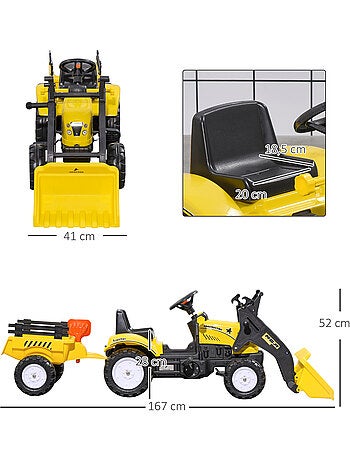 Tracteur à pédales avec remorque et accessoires