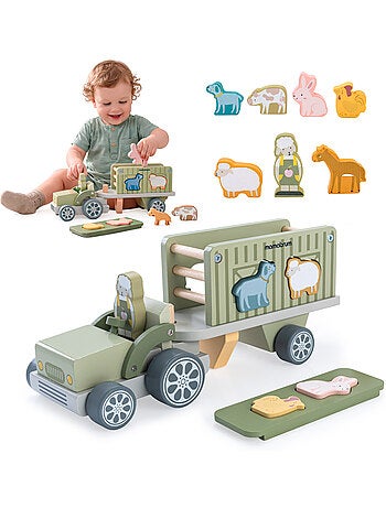 Tracteur bois remorque animaux trieur formes ferme enfant mamabrum
