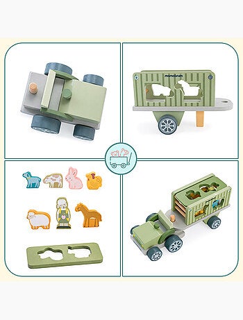 Tracteur bois remorque animaux trieur formes ferme enfant mamabrum