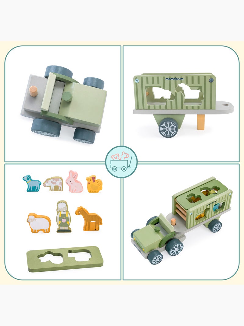Tracteur bois remorque animaux trieur formes ferme enfant mamabrum N/A - Kiabi