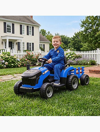 Tracteur électrique enfant avec remorque amovible et télécommande nombreux effets