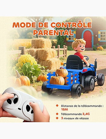 Tracteur électrique enfant avec remorque amovible et télécommande nombreux effets