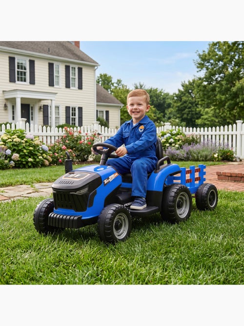 Tracteur électrique enfant avec remorque amovible et télécommande nombreux effets - Kiabi