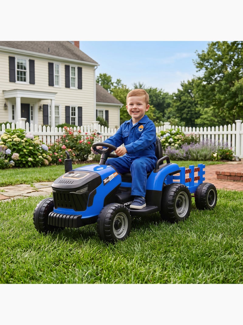 Tracteur électrique enfant avec remorque amovible et télécommande nombreux effets Bleu Bleu - Kiabi