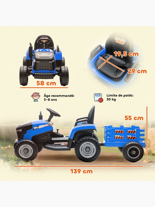 Tracteur électrique enfant avec remorque amovible et télécommande nombreux effets - Kiabi