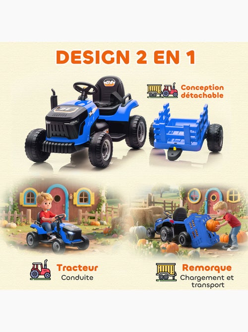 Tracteur électrique enfant avec remorque amovible et télécommande nombreux effets - Kiabi