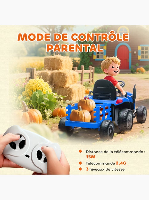 Tracteur électrique enfant avec remorque amovible et télécommande nombreux effets - Kiabi