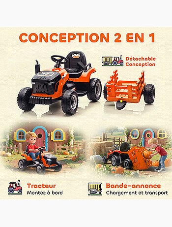 Tracteur électrique enfant avec remorque amovible et télécommande nombreux effets