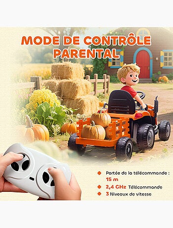 Tracteur électrique enfant avec remorque amovible et télécommande nombreux effets