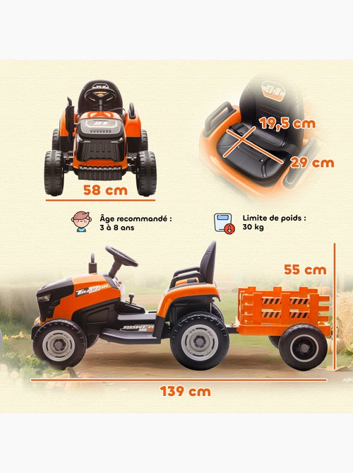 Tracteur électrique enfant avec remorque amovible et télécommande nombreux effets - Kiabi