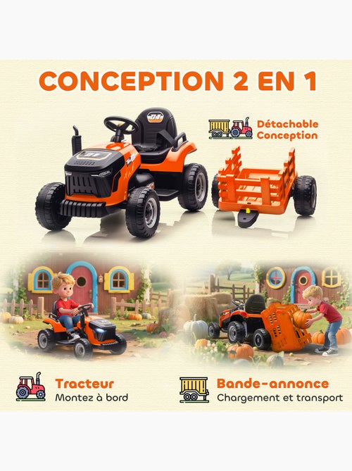 Tracteur électrique enfant avec remorque amovible et télécommande nombreux effets - Kiabi