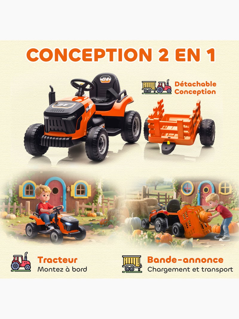 Tracteur électrique enfant avec remorque amovible et télécommande nombreux effets Orange - Kiabi