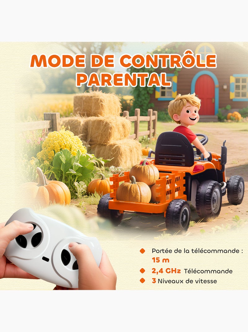 Tracteur électrique enfant avec remorque amovible et télécommande nombreux effets Orange - Kiabi