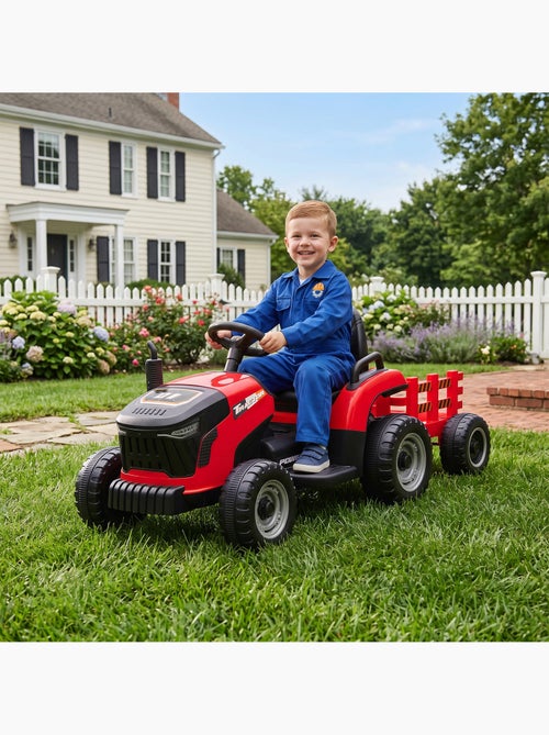 Tracteur électrique enfant avec remorque amovible et télécommande nombreux effets - Kiabi