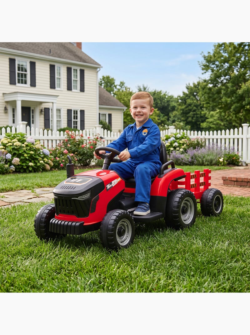 Tracteur électrique enfant avec remorque amovible et télécommande nombreux effets Rouge - Kiabi