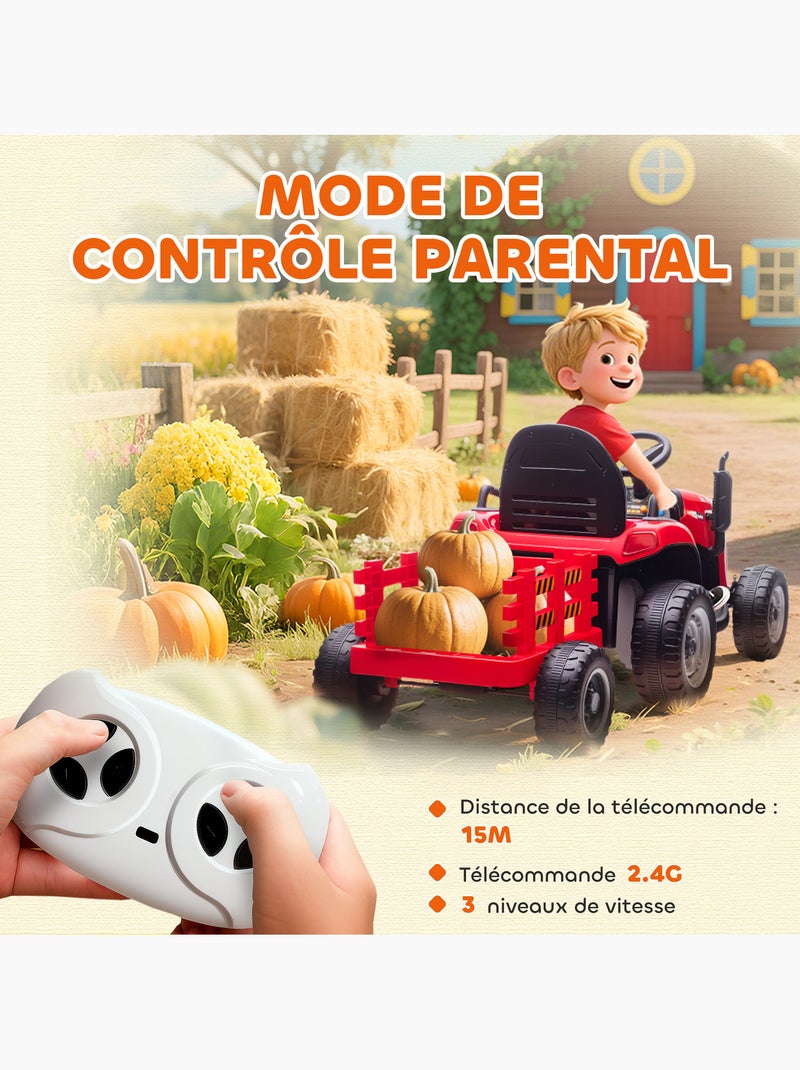 Tracteur électrique enfant avec remorque amovible et télécommande nombreux effets Rouge - Kiabi
