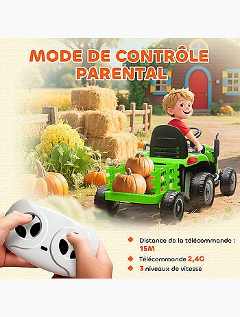 Tracteur électrique enfant avec remorque amovible et télécommande nombreux effets
