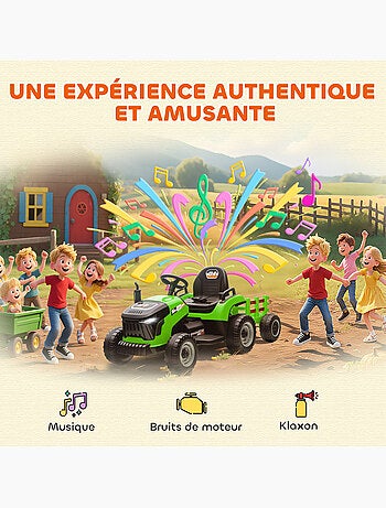 Tracteur électrique enfant avec remorque amovible et télécommande nombreux effets