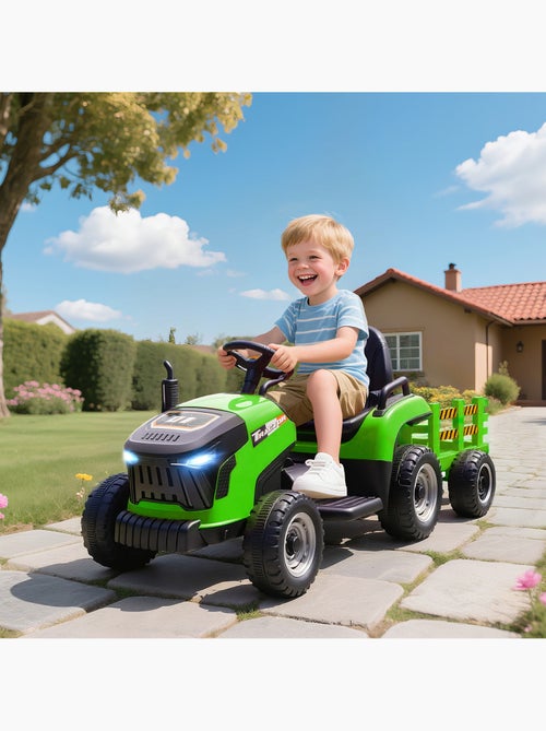 Tracteur électrique enfant avec remorque amovible et télécommande nombreux effets - Kiabi