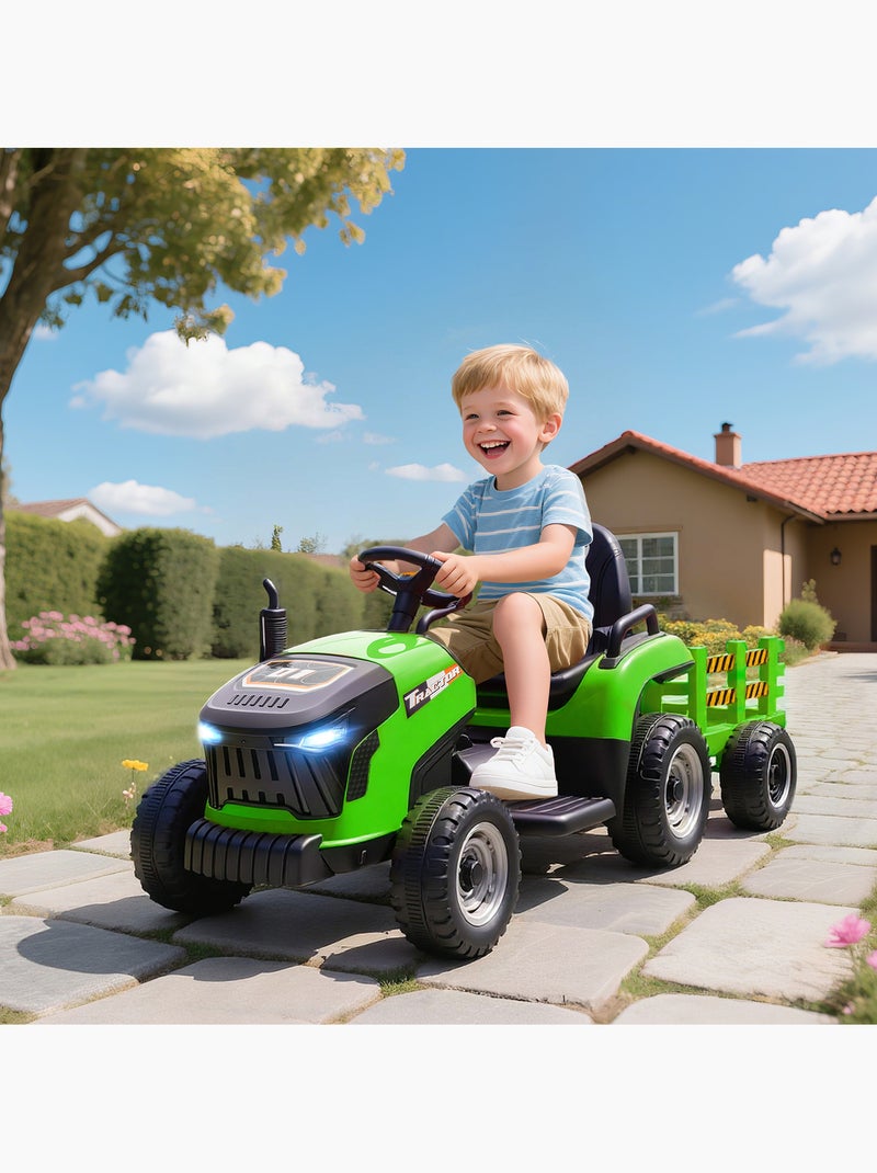 Tracteur électrique enfant avec remorque amovible et télécommande nombreux effets Vert - Kiabi