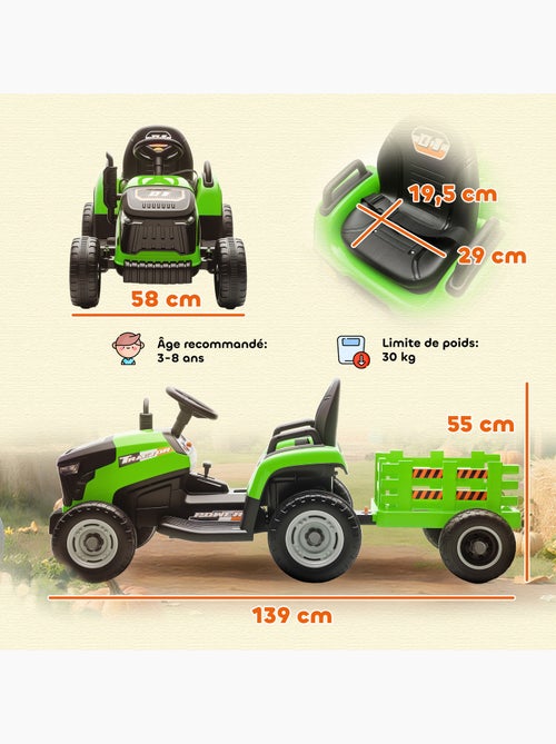 Tracteur électrique enfant avec remorque amovible et télécommande nombreux effets - Kiabi